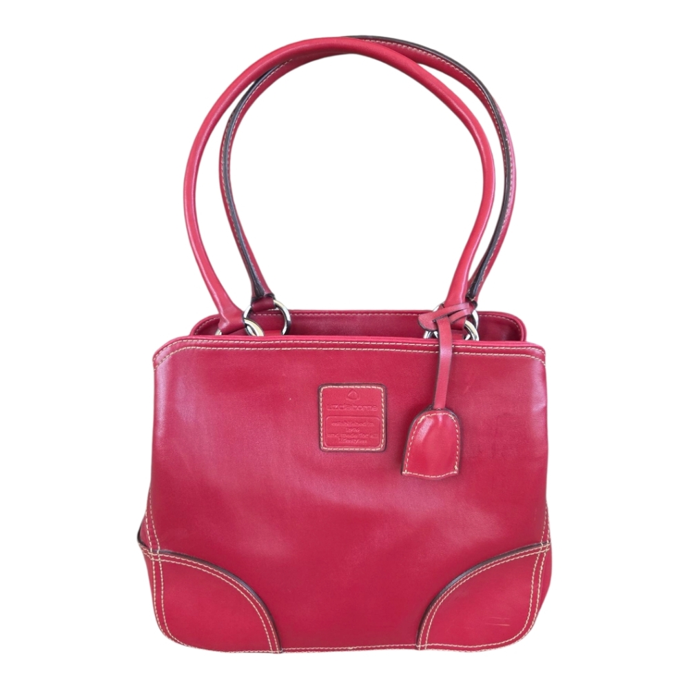 Liz Claiborne Vinyl Red Leather Shoulder Handbag Tri Compartment Double Handles